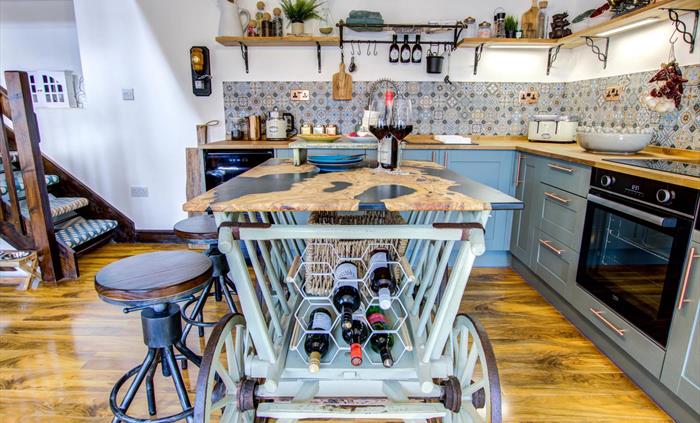 Bespoke island made from a 100 year old Welsh Farmers Milk Cart